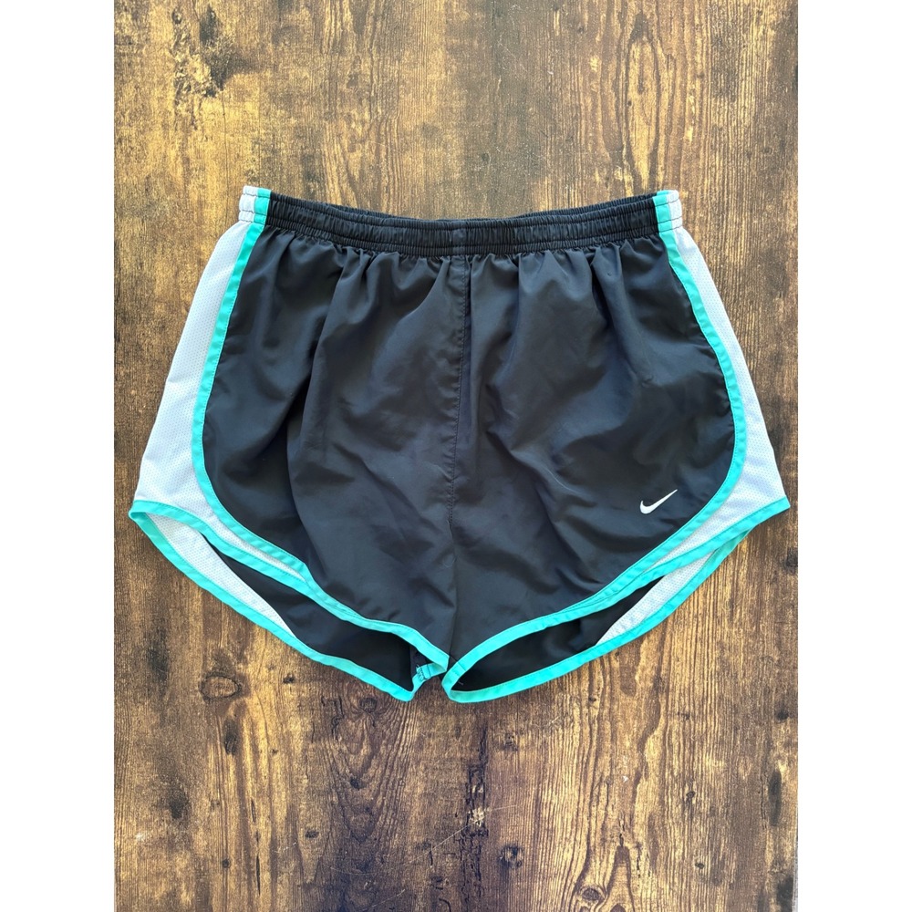Nike Dri-FIT Tempo Running Shorts Black Teal White Mesh Trim Womens Size Medium